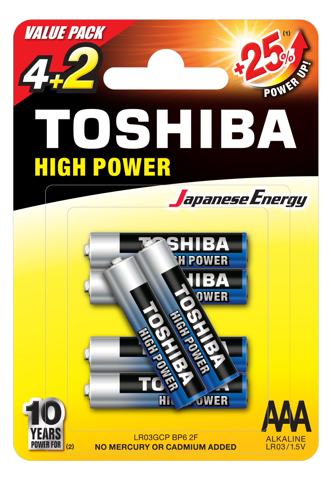 Toshiba High Power AAA (blister 4+2 pcs) - LR03GCP BP6 2F
